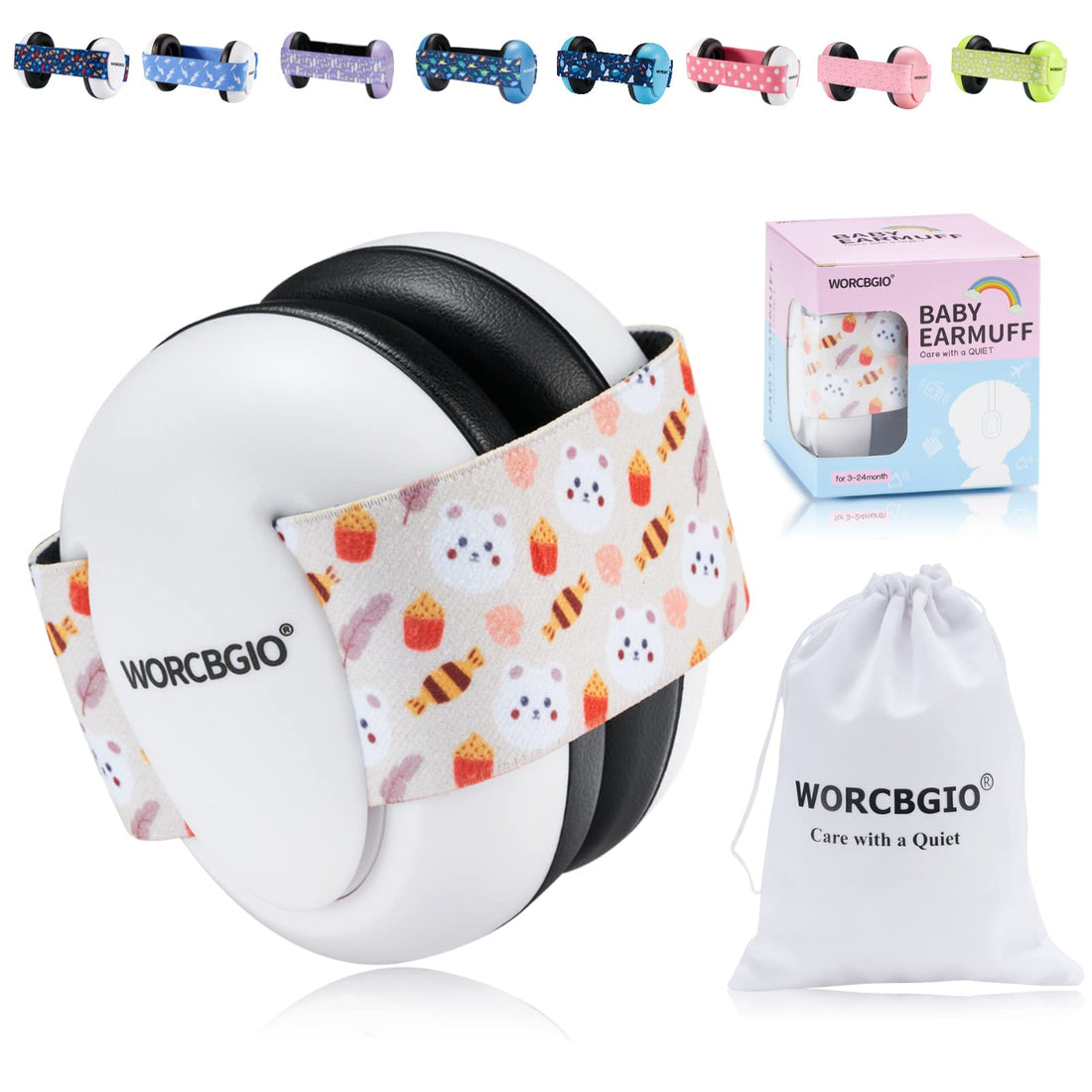 WORCBGIO Infant Ear Protection Headphones with Adjustable Elastic Headband&Comfortable White Muffs Baby Earmuff Helps Sleep Well & Reduce Noise (Gypsophila, Pink