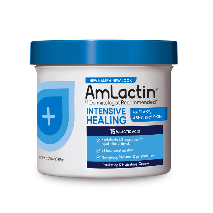 AmLactin Rapid Relief Moisturizing Cream, Hydrating Cream, Body and Hand Moisturizer for Dry Skin - 12 Oz Tub (packaging may vary)