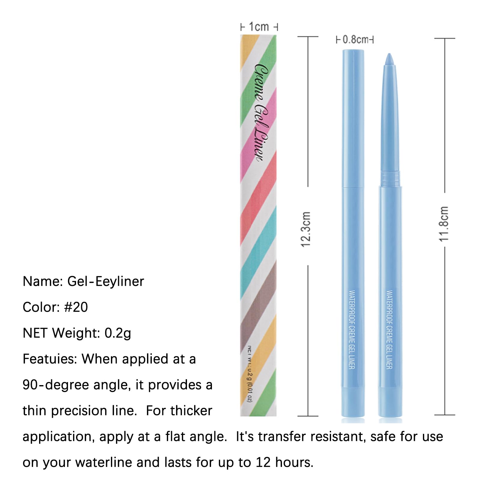 DekRion Eyeliner Pencil, Waterproof Eyeliner Long-lasting, Light-blue Eyeliners, High-Pigmented Colorful Eyeliners Easy To Use Eye Liner Pen for Women, Light-blue