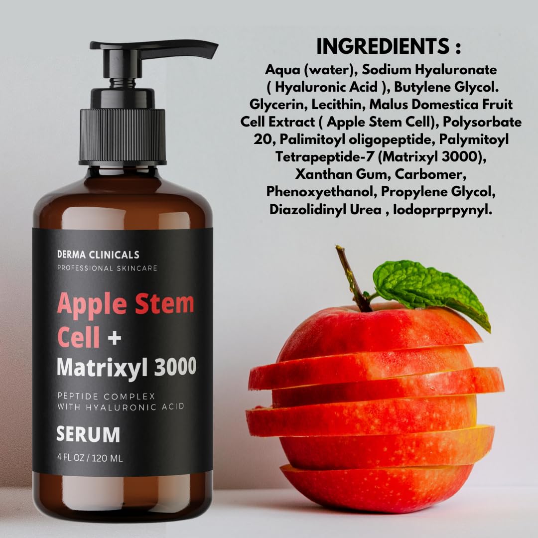 Apple Stem Cell + Matrixyl 3000 Serum With Hyaluronic Acid, Peptide Serum, Anti-Aging Serum for face, Anti-Wrinkle Serum, Skin Care Product - 4 oz