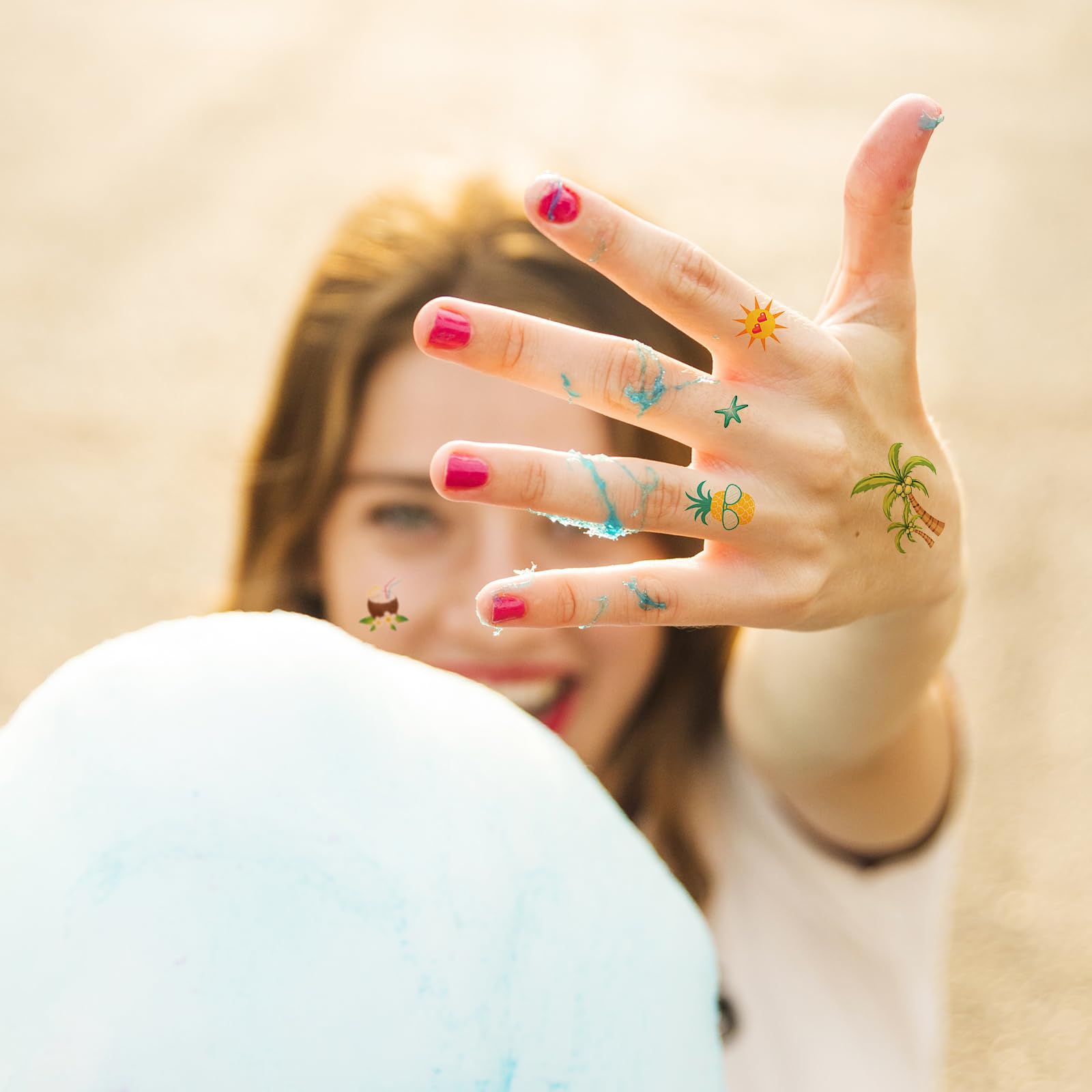 LANGFON 10 Sheet Summer Hawaii Temporary Tattoos Aloha Tropical Temporary Tattoo Sticker Waterproof Beach Hula Palm Tree Flamingo Fake Tattoo for Women Girl Birthday Summer Hawaii Party Favor Supplies