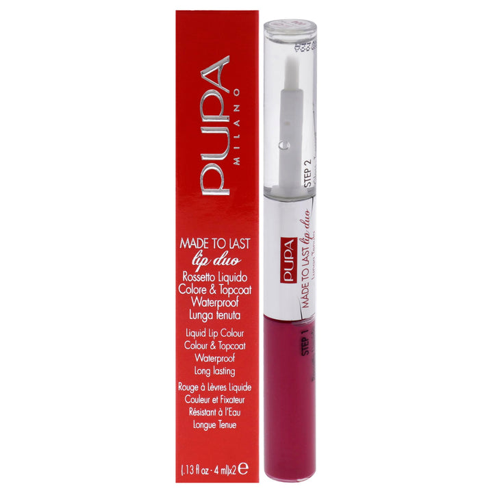 Pupa Milano Made To Last Lip Duo - Comfortable Liquid Lip Color with Top Coat - Waterproof - Long Lasting Hold - Ultra Shiny, Latex Effect Make-Up Result - 004 Geranium Fuchsia - 0.13 Oz