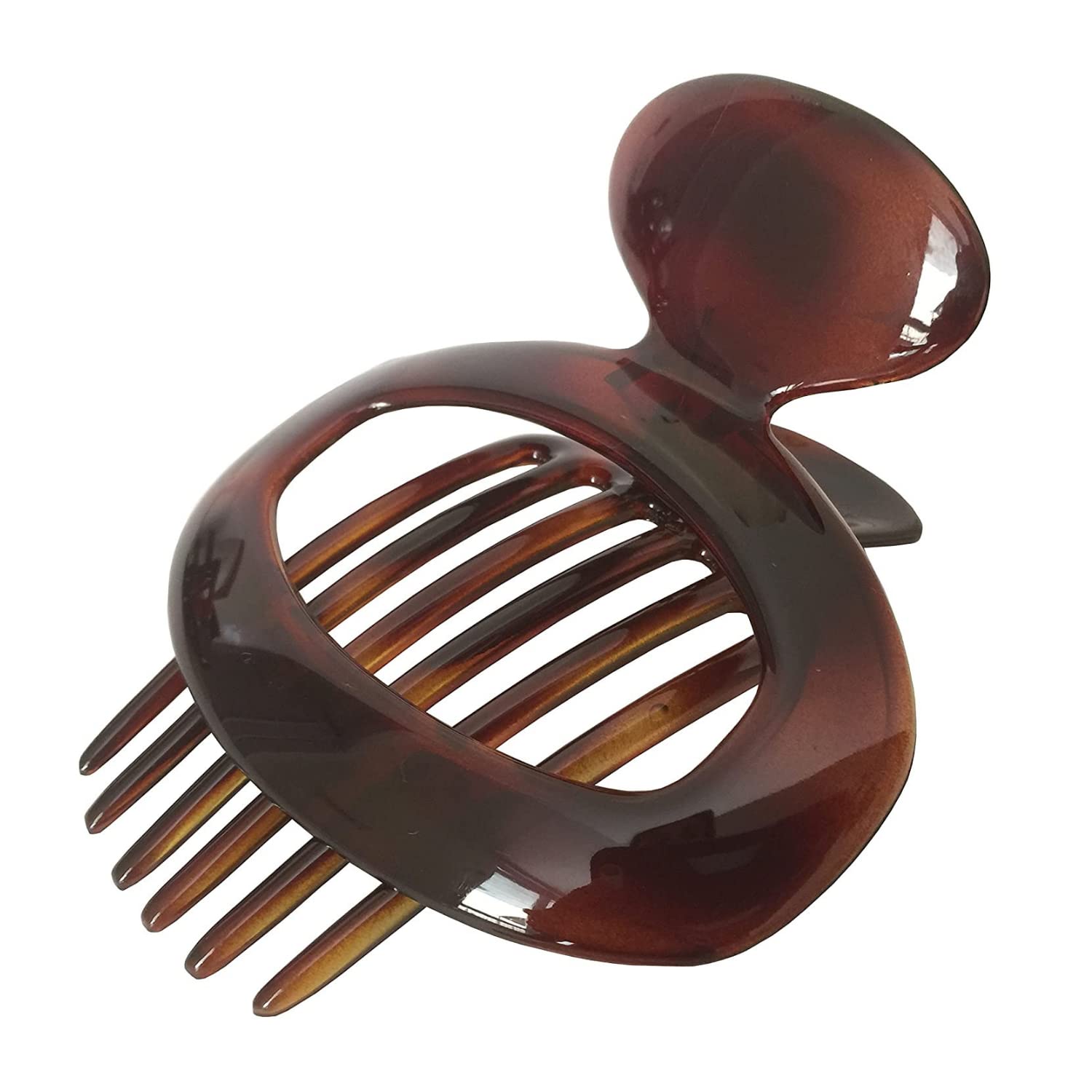 Parcelona French Large Oval Shell Brown 4 Inches Celluloid Side Slide In Secure Grip Hair Updo Hinge Hair Claw