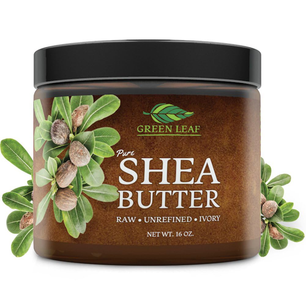 Green Leaf Naturals Shea Butter | Raw Shea for Women & Men | Vitamin A & E | Use as Facial Cleanser or for Dry Skin | Use DIY with Mango Butter, Cocoa Butter, or Aloe Vera - 16oz