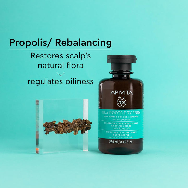 Apivita Oily Roots and Dry Ends Shampoo 8.45 Fl.oz. | Natural Honey & Panthenol Shampoo for Oiliness Balancing and Split-Ends Repairing | Leaves Hair Smooth, Lightweight and Full of Volume