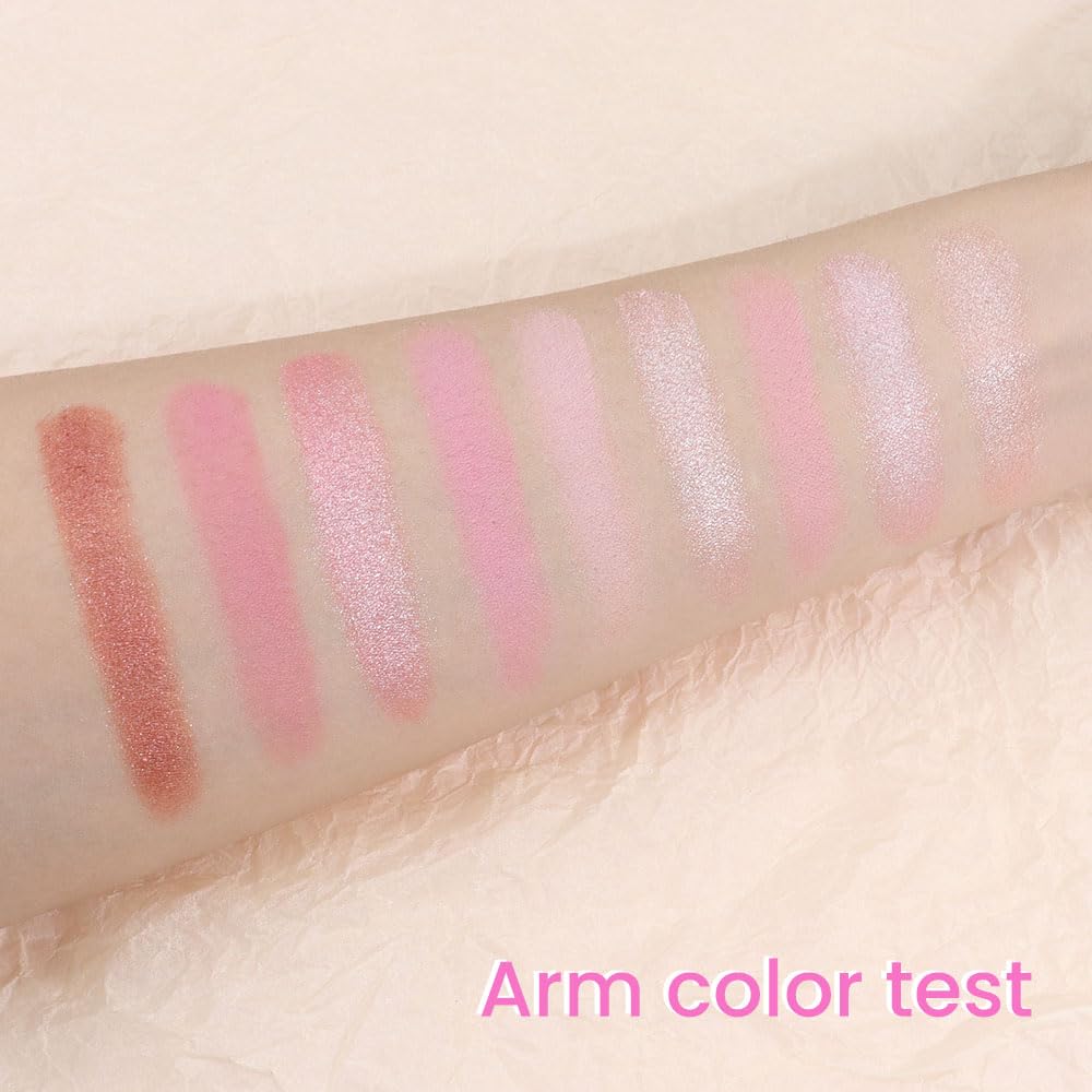 AMY'S DIARY Pink Shimmer Eye Shadow Makeup Palette 9 Colors, Highly Pigmented Matte Glitter Shimmer Pearl Waterproof Party Sparkling Eyeshadow Palette (02#)
