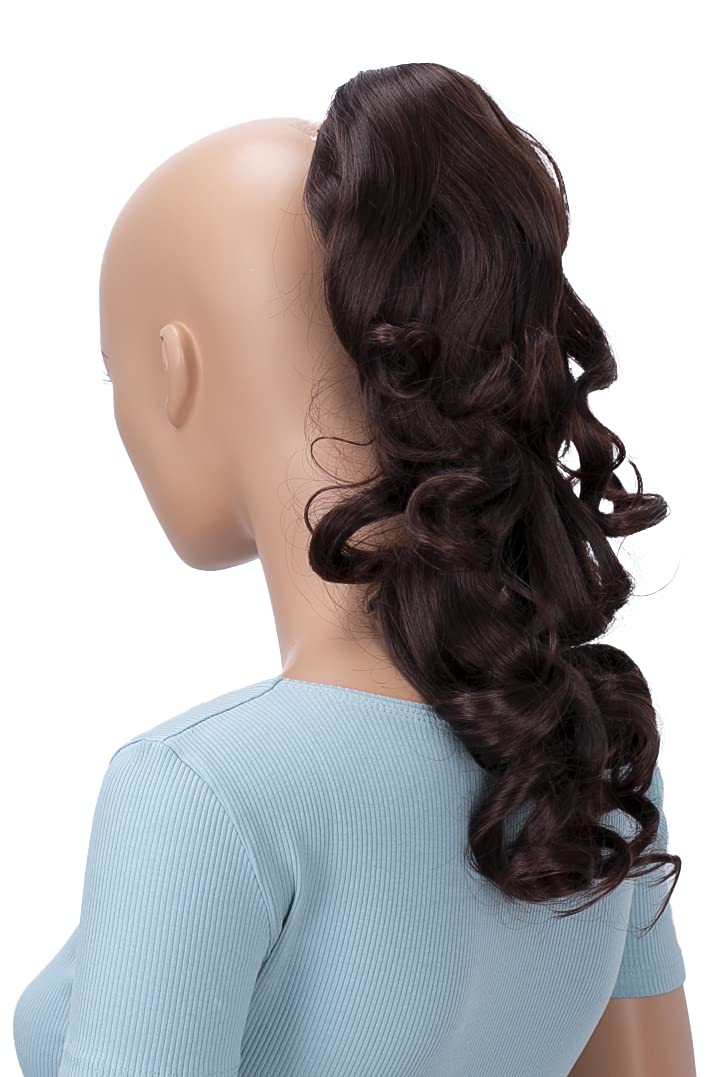 18 & 150g Hair Piece Pony Tail Extension (BROWN MIX CHOCOLATE BRUNETTE) Very Long & Voluminous curled wavy Heat-Resisting Like Real Human Hair
