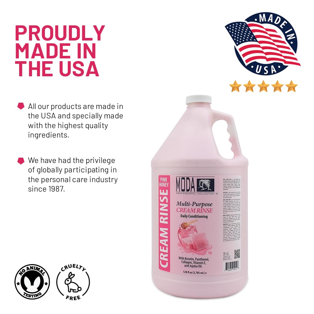 MODA Cream Rinse - Nourish, Detangle & Repair with Keratin, Panthenol, Collagen, and Vitamin E - Moisturizing Hair Conditioner for Dry & Damaged Hair, Soothing Pink - 128 Oz