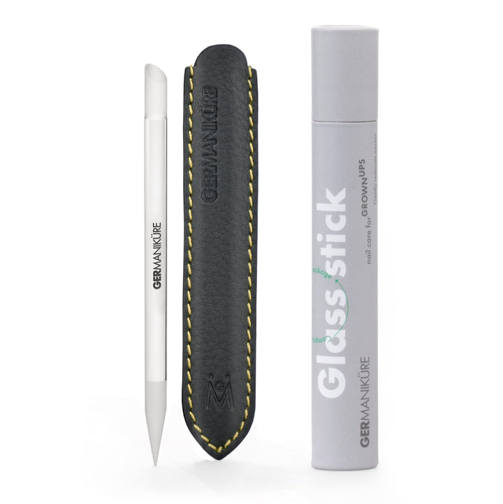 GERManikure 6mm crystal glass cuticle removing manicure stick with leather case