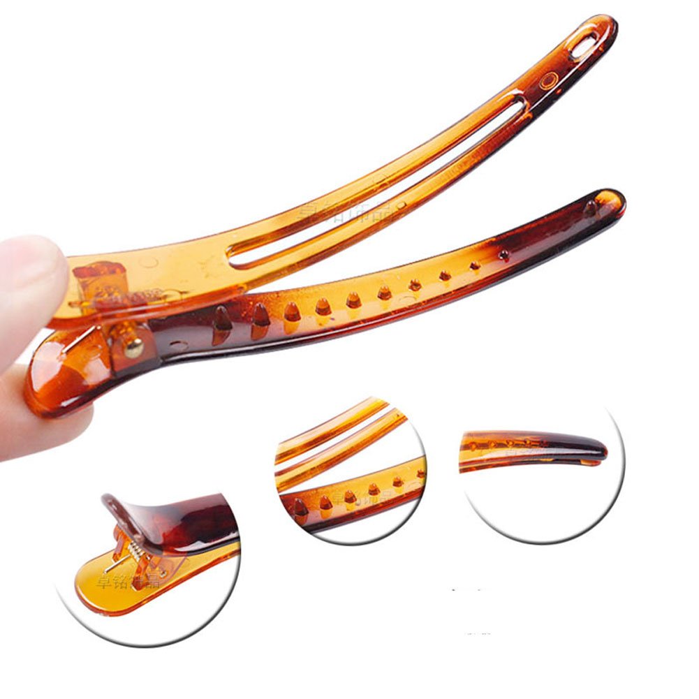 12PCS Brown Plastic Metal Alligator Bows Hair Clips Professional Hairdressing Salon Hair Barrettes Duck Bill Teeth Hair Clips Non Slip band Clips (9.5CM)