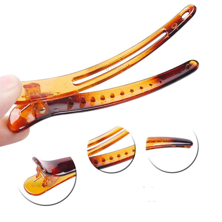 12PCS Brown Plastic Metal Alligator Bows Hair Clips Professional Hairdressing Salon Hair Barrettes Duck Bill Teeth Hair Clips Non Slip band Clips (9.5CM)