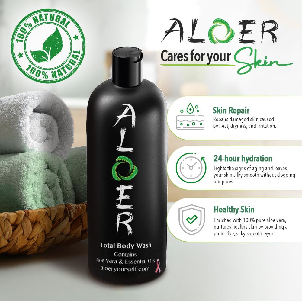 ALOER Total Body Cleanser, Unisex Multipurpose Moisturizing Natural Body Wash, Shampoo, 16 Ounce, Citrus, Vitamin E, Pure Aloe Vera and Essential Oils