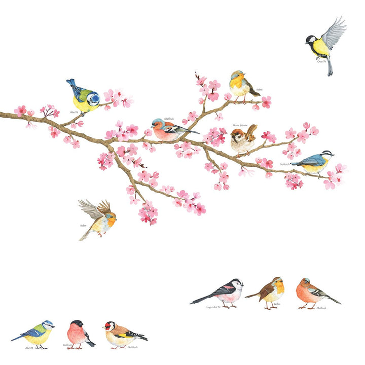 DECOWALL DWL-1904 Cherry Blossom Garden Birds Kids Wall Stickers Wall Decals Peel and Stick Removable Wall Stickers for Kids Nursery Bedroom Living Room dcor