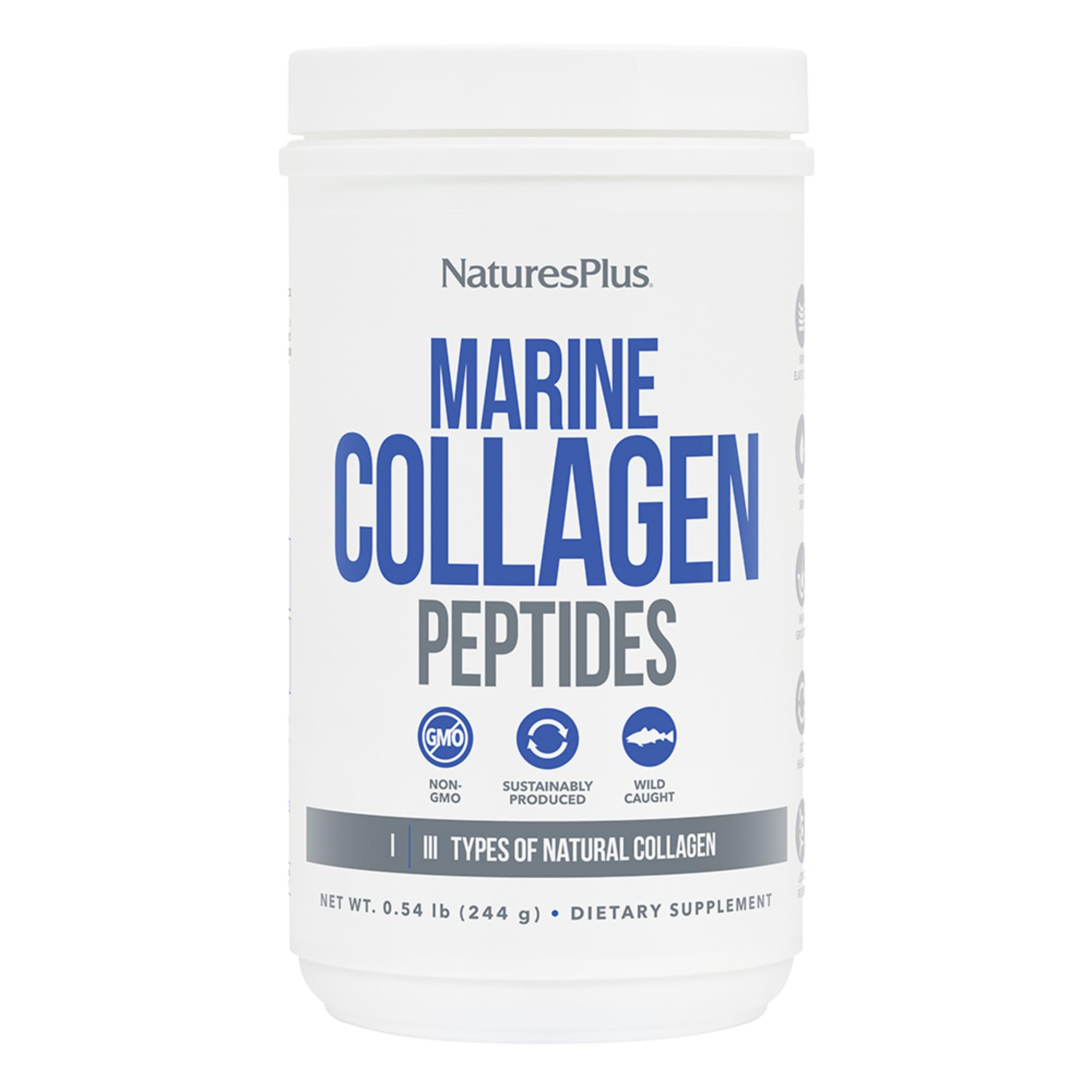 Natures Plus Marine Collagen Peptides, Unflavored - 0.54 lb - Hair, Skin, Nail & Joint Health, Immune System Support - Gluten Free, Non-GMO - 20 Servings