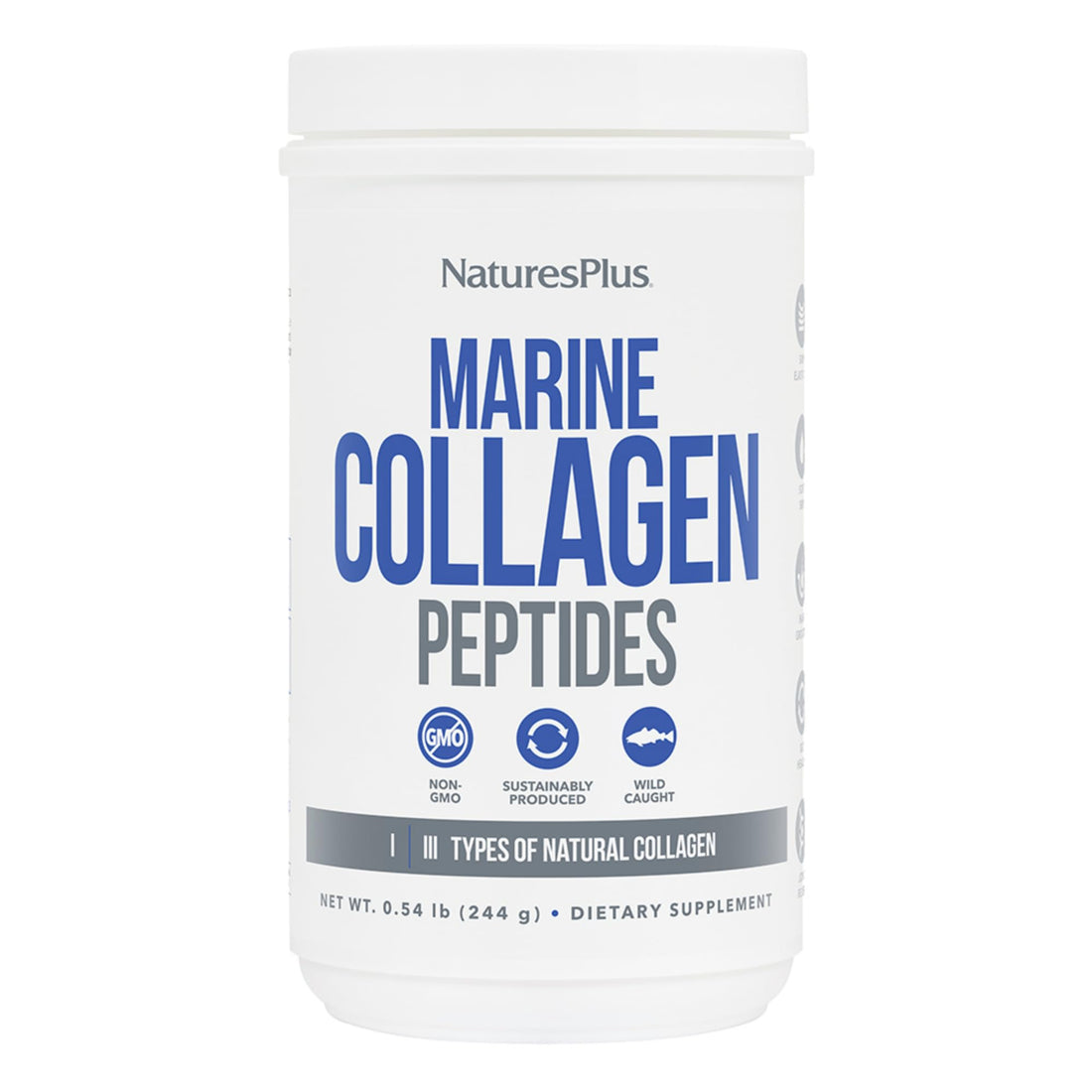 Natures Plus Marine Collagen Peptides, Unflavored - 0.54 lb - Hair, Skin, Nail & Joint Health, Immune System Support - Gluten Free, Non-GMO - 20 Servings