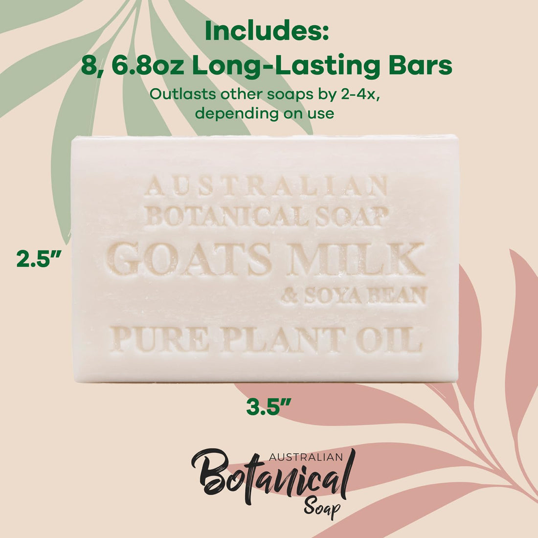 Australian Botanical Soap 6.6 OZ, Pack of 8, Goat Milk Soap Bars with Soya Bean Oil, Enriched with Organic Shea Butter, Suitable for All Skin Types, Packaging May Vary