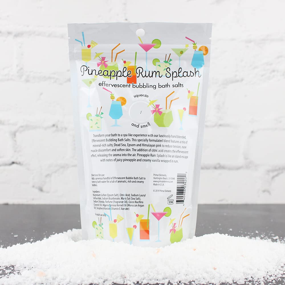 Primal Elements Effervescent Bubbling Bath Salts, Pineapple Rum Splash, 12 Ounce