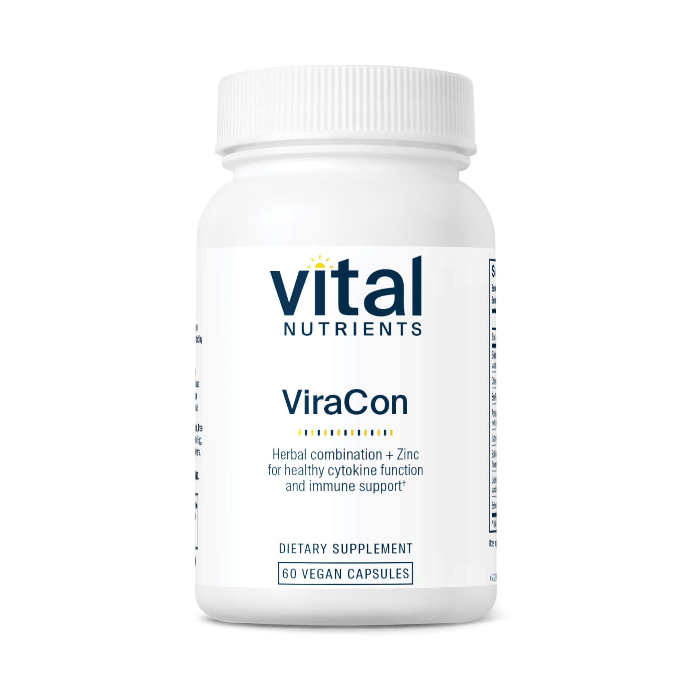 Vital Nutrients ViraCon | Vegan Immune Support Supplement* | Zinc, Elderberry, Licorice Root Extract, & Other Herbs for Comprehensive Immune Support | Gluten, Dairy, Soy Free | Non-GMO | 60 Capsules