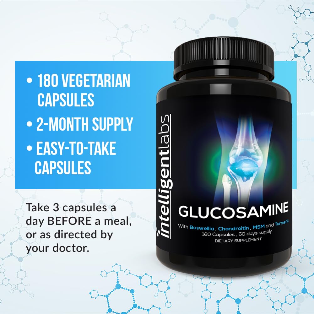 Intelligent Labs Glucosamine and Chondroitin High Strength Complex with MSM | 180 Capsules | Immune System Support | with Turmeric, Boswellia, and Quercetin Joint Care Supplements