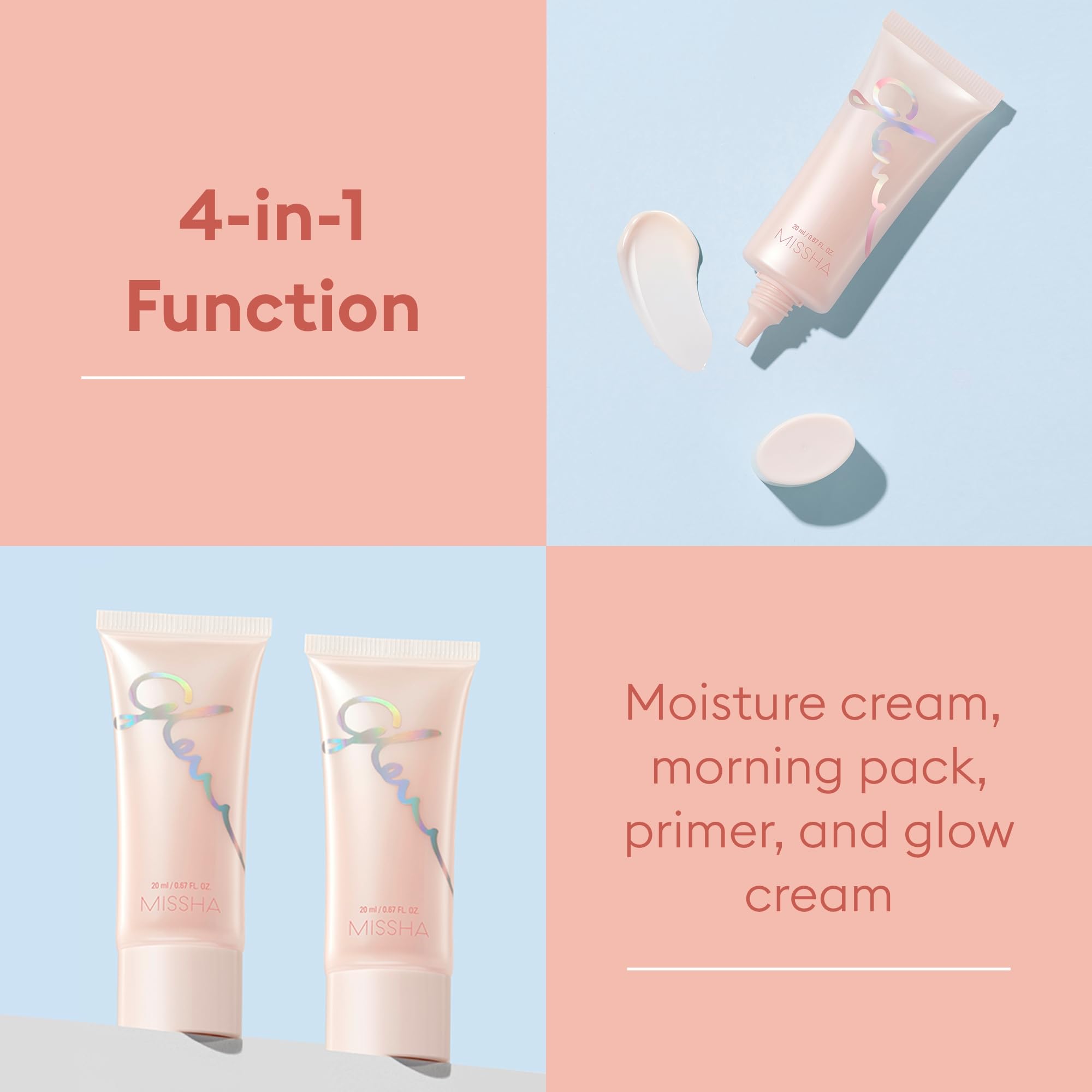 MISSHA Glow Skin Balm 0.68 fl oz/ 20ml, 4-in-1 Primer, Moisturizing Cream, Morning Pack, Luminizing Cream for a Flawless Natural Glow Glass Skin