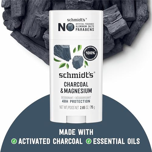 Schmidt's Aluminum-Free Vegan Deodorant Charcoal & Magnesium with 48 Hour Odor Protection, for Women and Men, Natural Ingredients, Cruelty-Free, 2.65 oz