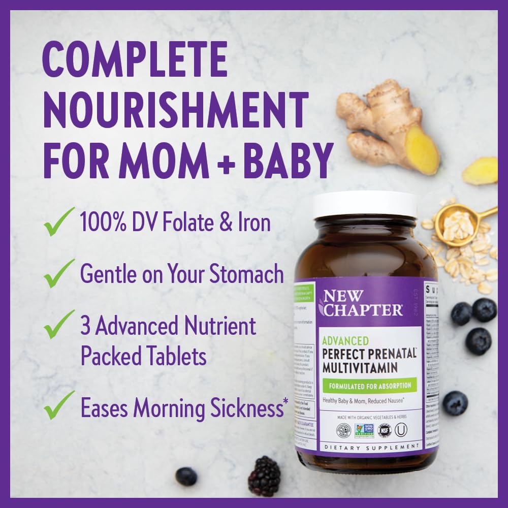 New Chapter Advanced Perfect Prenatal Vitamins, 192ct, Made with Organic, Non-GMO Ingredients for Healthy Baby & Mom - Folate (Methylfolate), Whole-Food Fermented Iron, Vitamin D3 + Ginger