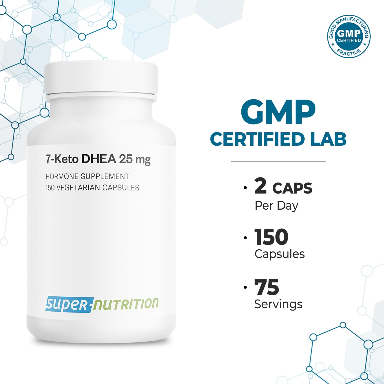 Supersmart - 7-Keto DHEA Supplement 25 mg - Natural DHEA Metabolite | Non-GMO & Gluten Free - 150 Vegetarian Capsules