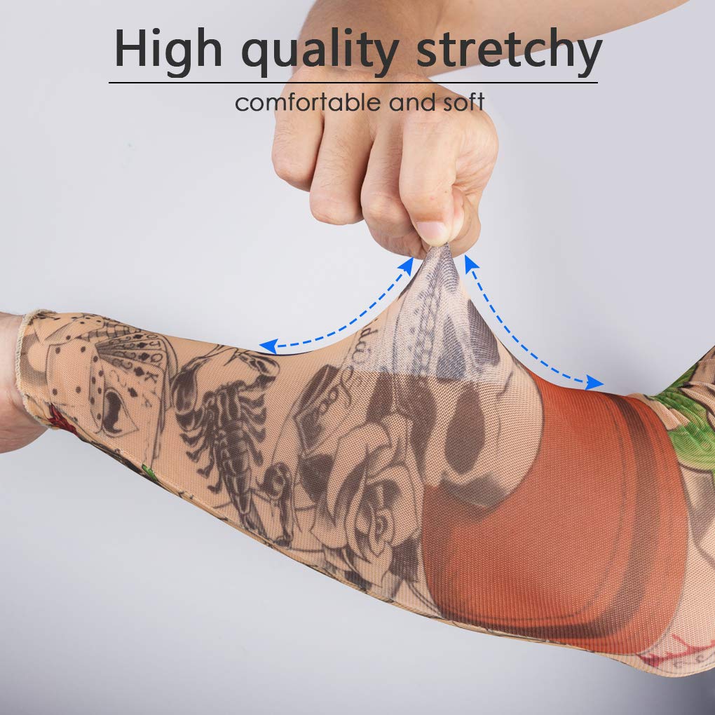 Gospire 6 Pcs Nylon Fake Temporary Tattoo Sleeves Body Art Arm Stockings Slip Accessories Tatoo Soft For Men Women