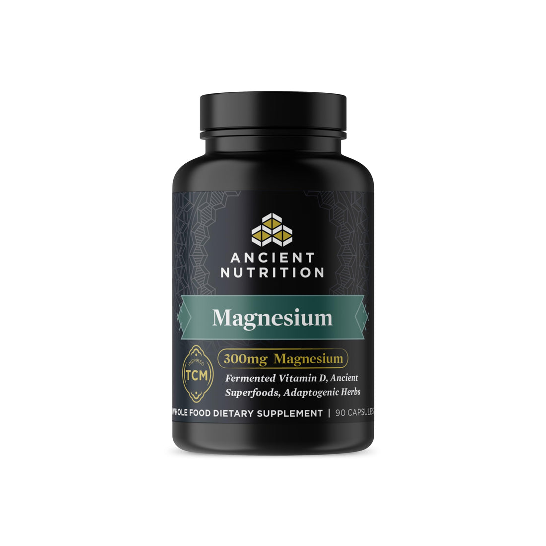 Magnesium Supplement by Ancient Nutrition, Magnesium 300mg with Vitamin D for Immune Support, Adaptogenic Herbs, Enzyme Activated, Paleo & Keto Friendly, 90 Capsules