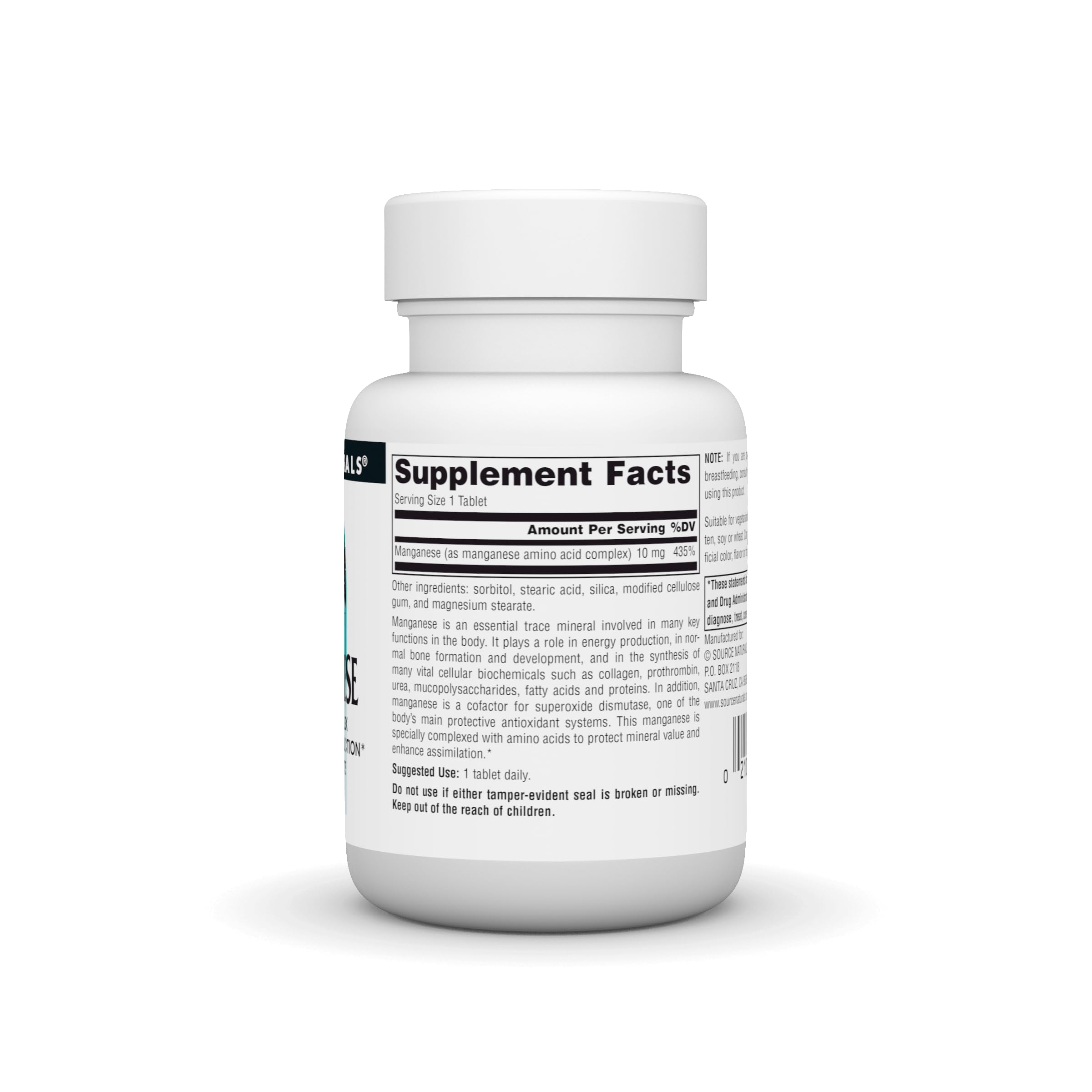 Source Naturals Manganese, Amino Acid Chelate - Supports Energy Production - 100 Tablets