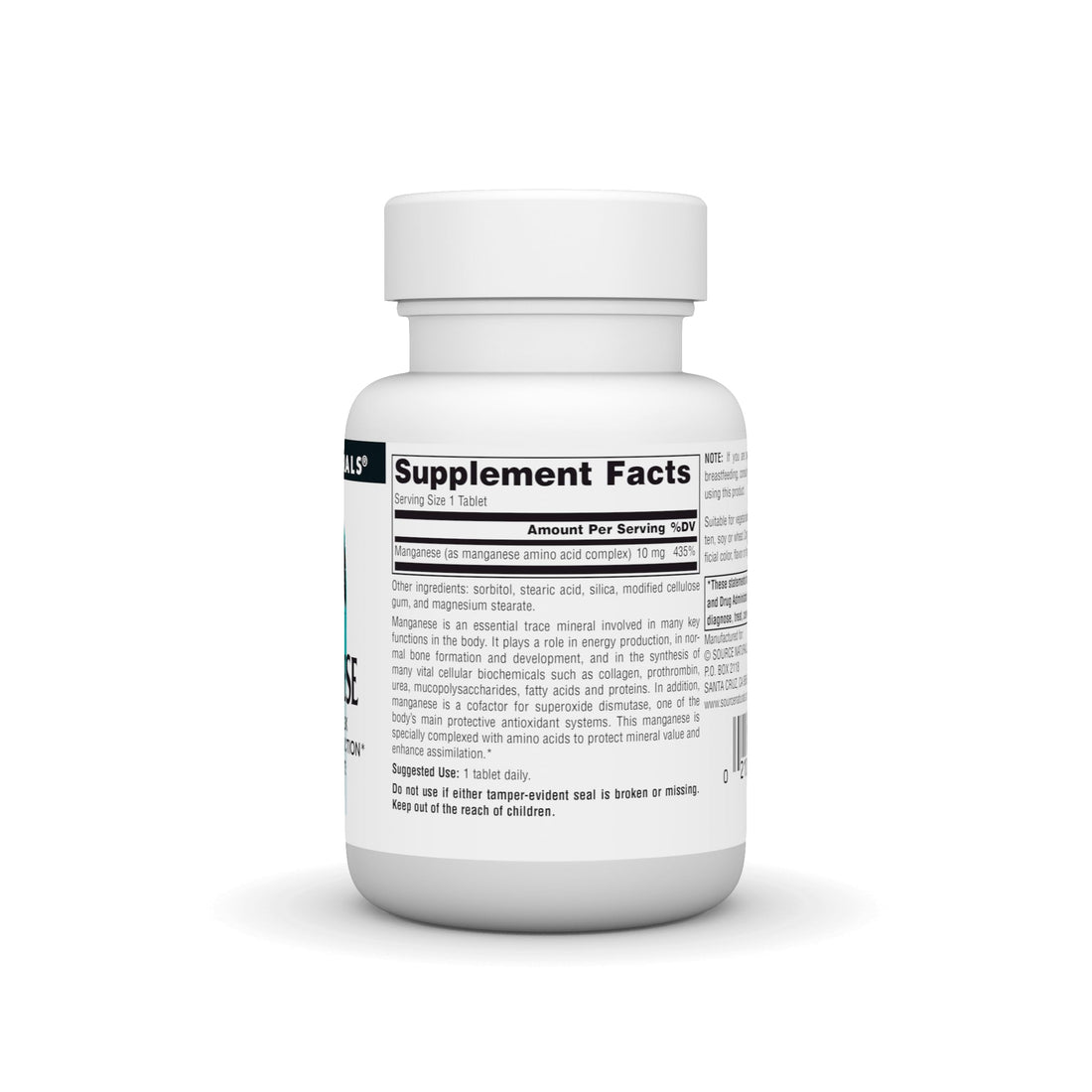 Source Naturals Manganese, Amino Acid Chelate - Supports Energy Production - 100 Tablets