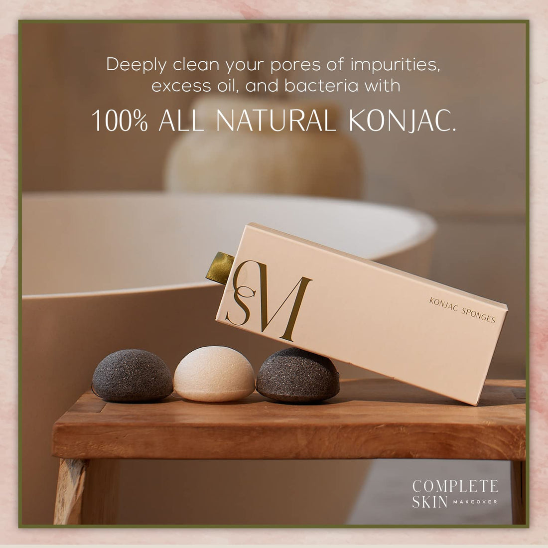 CSM Organic Konjac Sponges 3-Pack for Gentle Exfoliating - Facial Sponges with Premium Activated Bamboo Charcoal to Cleanse Pores, Remove Impurities, Exfoliation - 2 Black Charcoal, 1 White Natural