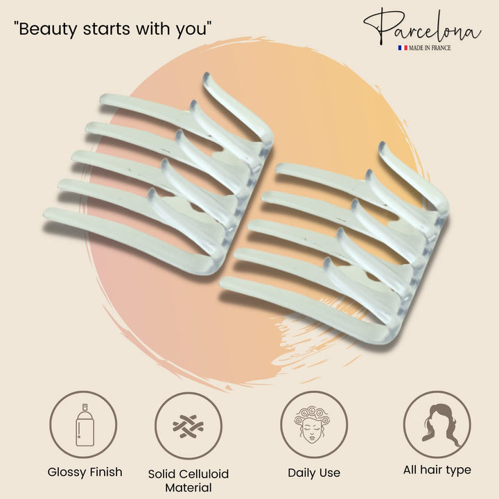 Parcelona French Crab Interlocking Medium Celluloid Clear Hair Clip Side Comb 2 1/4 Inches