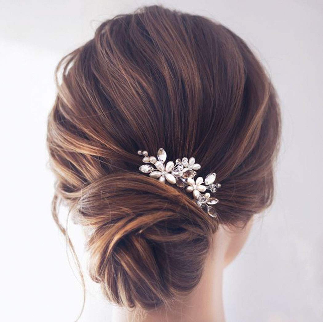 Catery Flower Bride Wedding Hair Pins Crystal Pearl Hair Set Jewelry Headpieces Bridal Decorative Hair Accessories for Women Pack of 2 (Rose Gold)