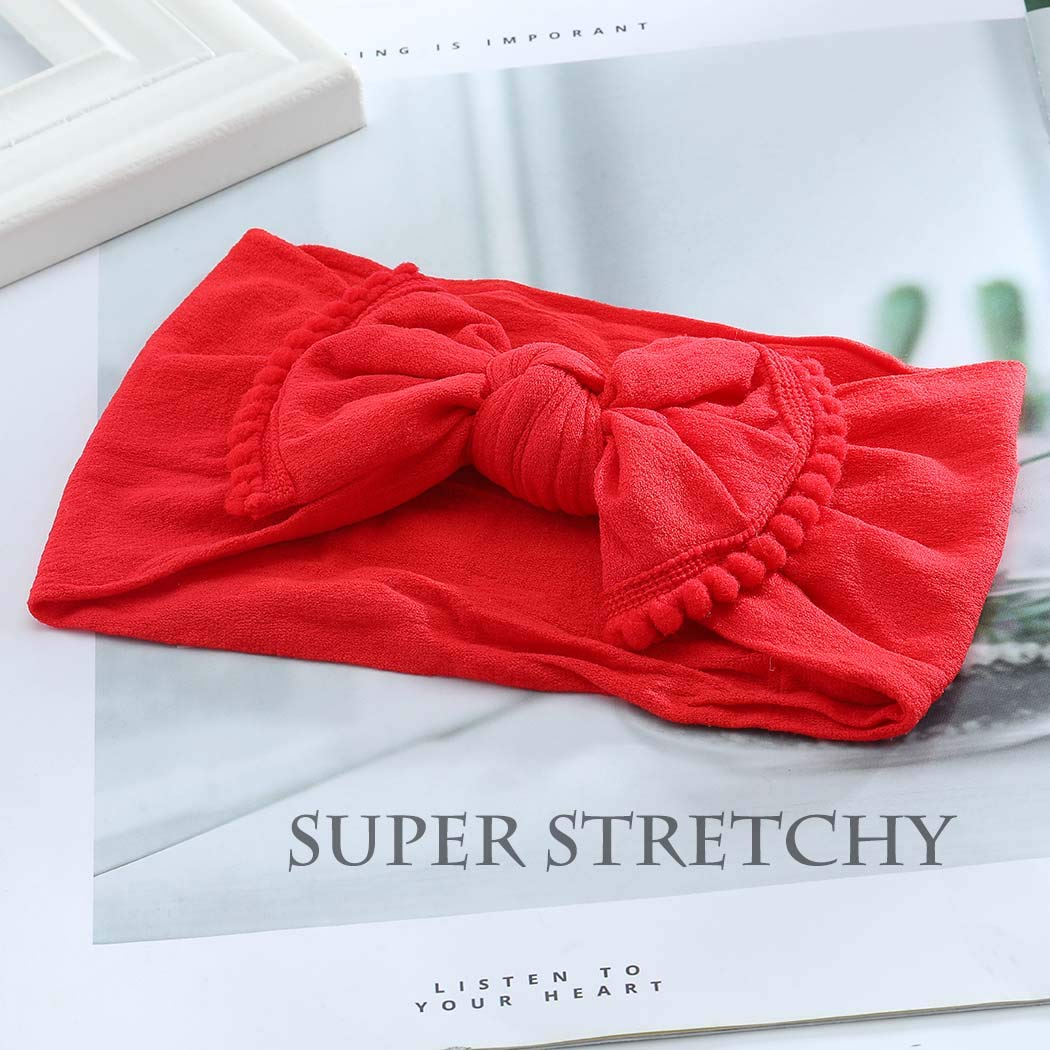 CanB Infant Toddler Bow Stretchy Knot Nylon Headband - Baby Accessories (Red)