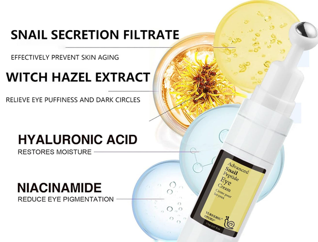 OYUFO New Snail Peptide Eye Cream for Fine Lines, Dark Circles and Puffiness, With 73% Snail Mucin Filtrate & 2% Nicotinamide, Moisturizing, Hydrating, Firming, Brightening, 360° Massage Ball; YS-WN