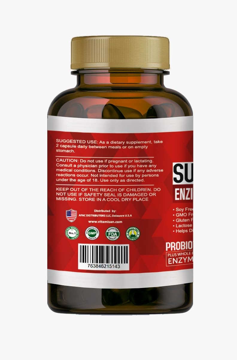 VITAMISAN Sales Biliares Digestive Enzymes Pancreatin Enzimas Digestivas probiotic and prebiotic 100 caps