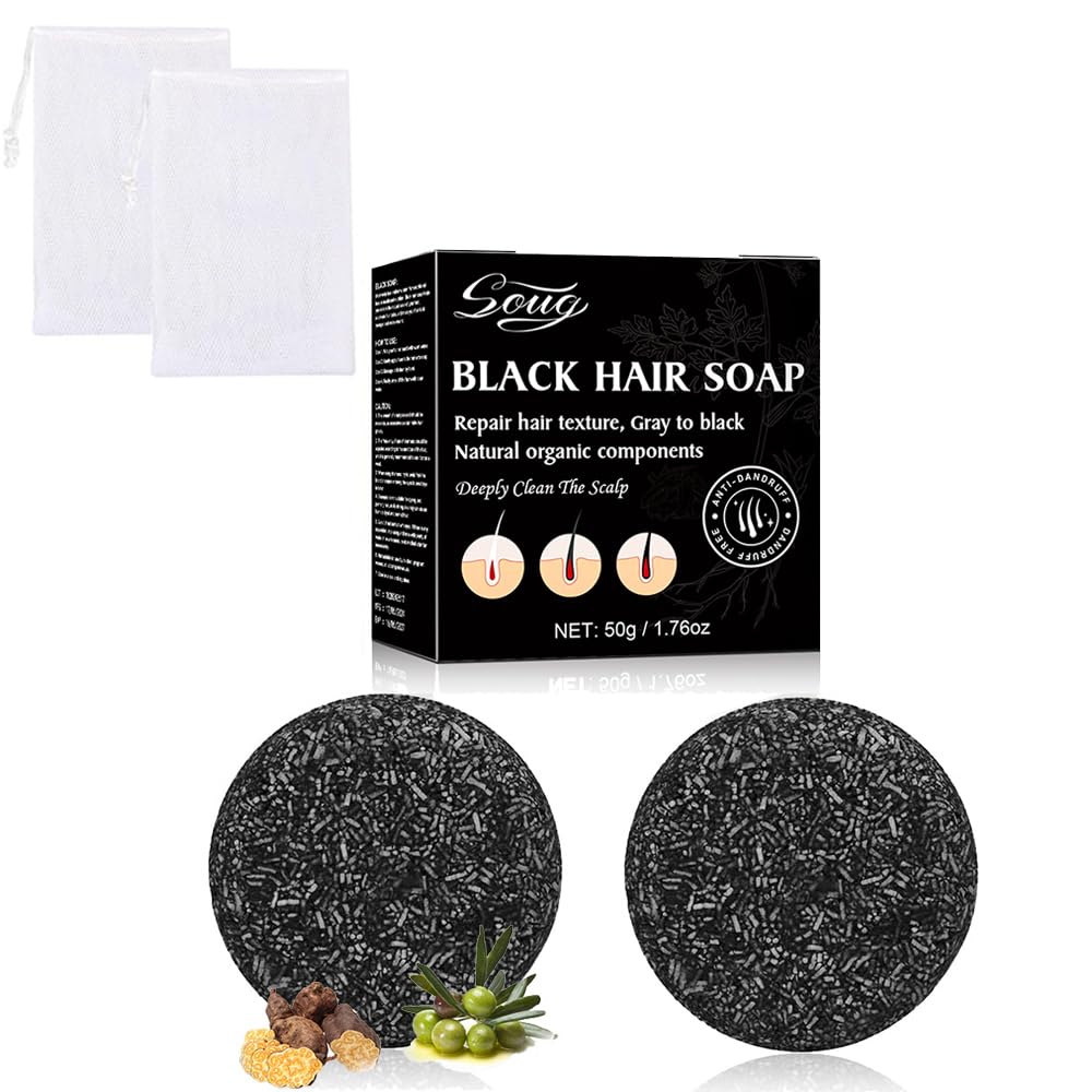 Gray Hair Reverse Shampoo Bar for Unisex, Black Hair Soap for Deep Clean the Scalp Grey, 2 PCS Hair Darkening Soap, Grey Hair Shampoo Bar For Men and Women