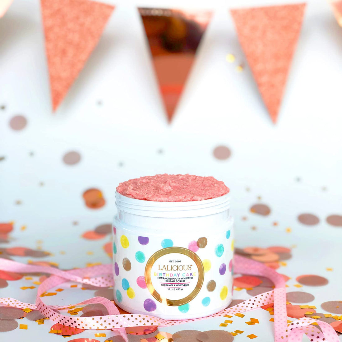 LALICIOUS - Shimmery Pink Birthday Cake Sugar Scrub, 2 Oz Travel Size