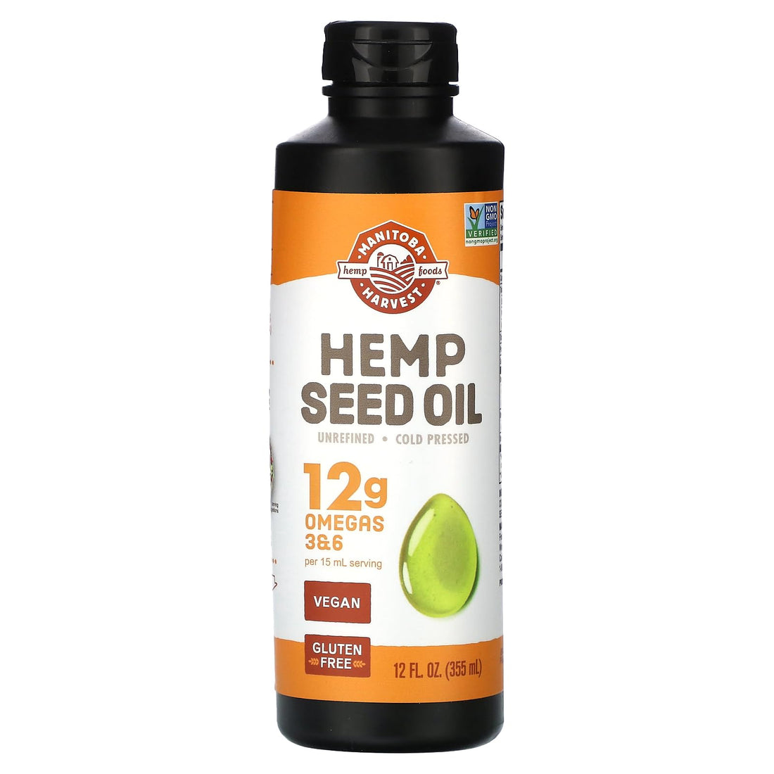 Manitoba Harvest Hemp Seed Oil, Cold Pressed, Premium Quality, 12g of Omegas 3 & 6 Per Serving, Hydrate & Nourish Skin, Non-GMO, Vegan, Gluten Free, Great for cooking, salad dressings, 12 Fl Oz