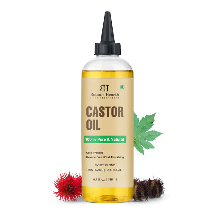Botanic Hearth Castor Oil | 100% Pure & Natural, Cold Pressed, Hexane Free, Fast Absorbing | Moisturizing Oil For Hair, Scalp, Skin, Nails | 6.7 Fl Oz / 198 Ml