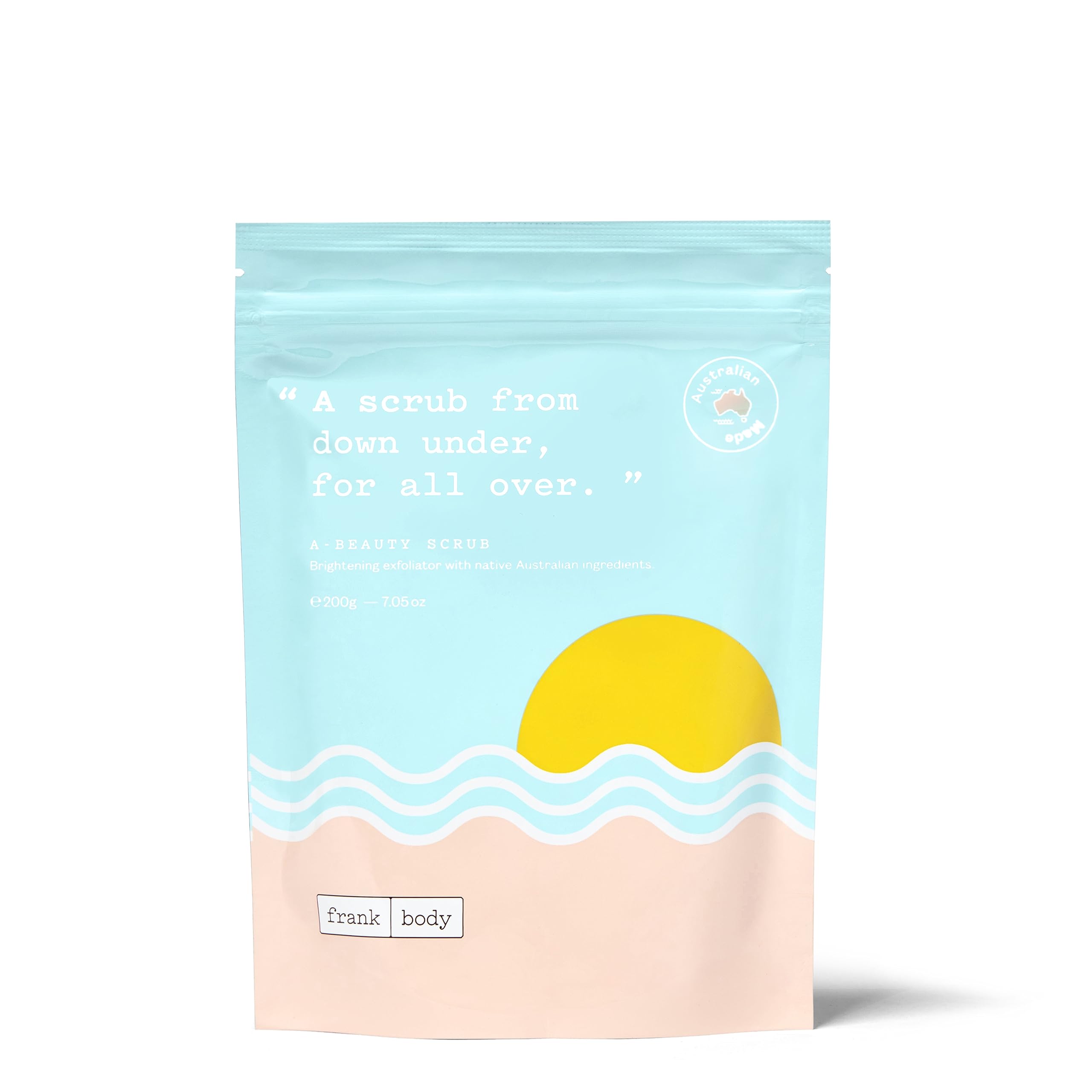 Frank Body A-Beauty Scrub | Natural, Vegan, Cruelty Free Exfoliating Body Scrub Brightens, Hydrates, and Nourishes with Macadamia Oil, Kakadu Plum, and Vitamins A, E, and D | 7.05 oz / 200 g