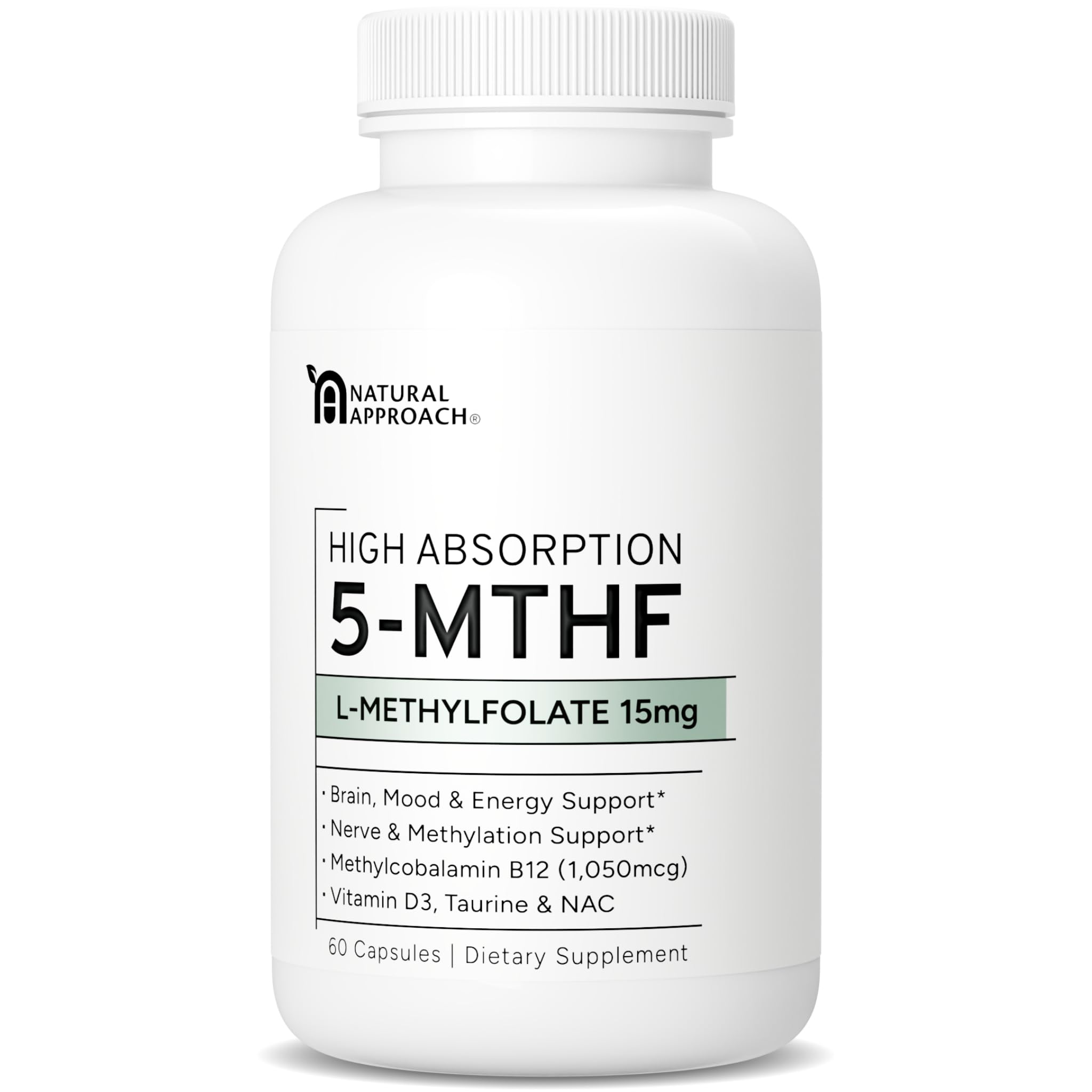 L-Methylfolate 15mg plus Methyl B12, D3, Taurine & NAC | 5-MTHF (Bioactive B9) Premium-Grade | Methylated Vitamins to Support Mood, Nerve Health & Methylation* | Methylfolate Supplement | 60 Capsules