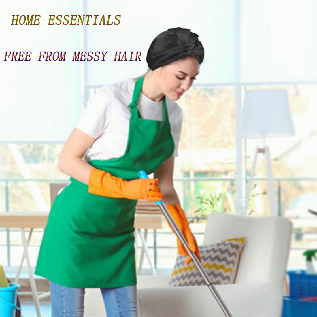 FRX 2021 New Silk Sleeping Cap for Women Hair Care Hair Cap, Imitation Silk Night Hair Bonnet for Sleeping, Double Layer Silky Head Scarf Hat for Sleeping with Elastic Band (Black)