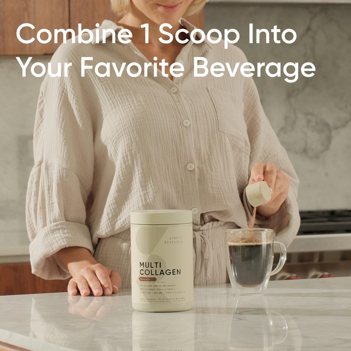 Multi Collagen Protein Powder (Type I, II, III, V, X) with Hyaluronic Acid + Vitamin C | 5 Types of Food Based Collagen, Great in Coffee & Protein Drinks | Non-GMO Verified, 30 Servings (Chocolate)