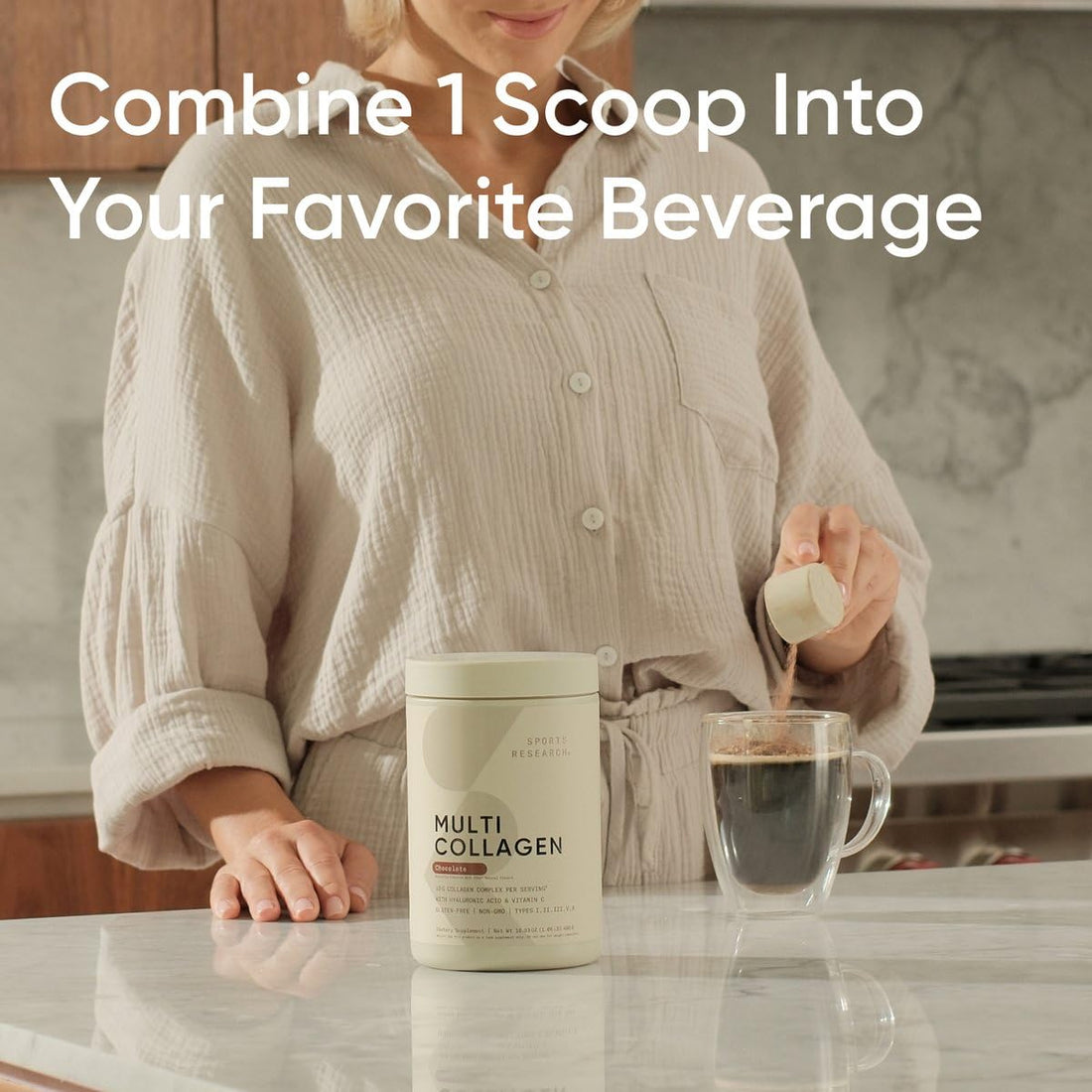 Multi Collagen Protein Powder (Type I, II, III, V, X) with Hyaluronic Acid + Vitamin C | 5 Types of Food Based Collagen, Great in Coffee & Protein Drinks | Non-GMO Verified, 30 Servings (Chocolate)