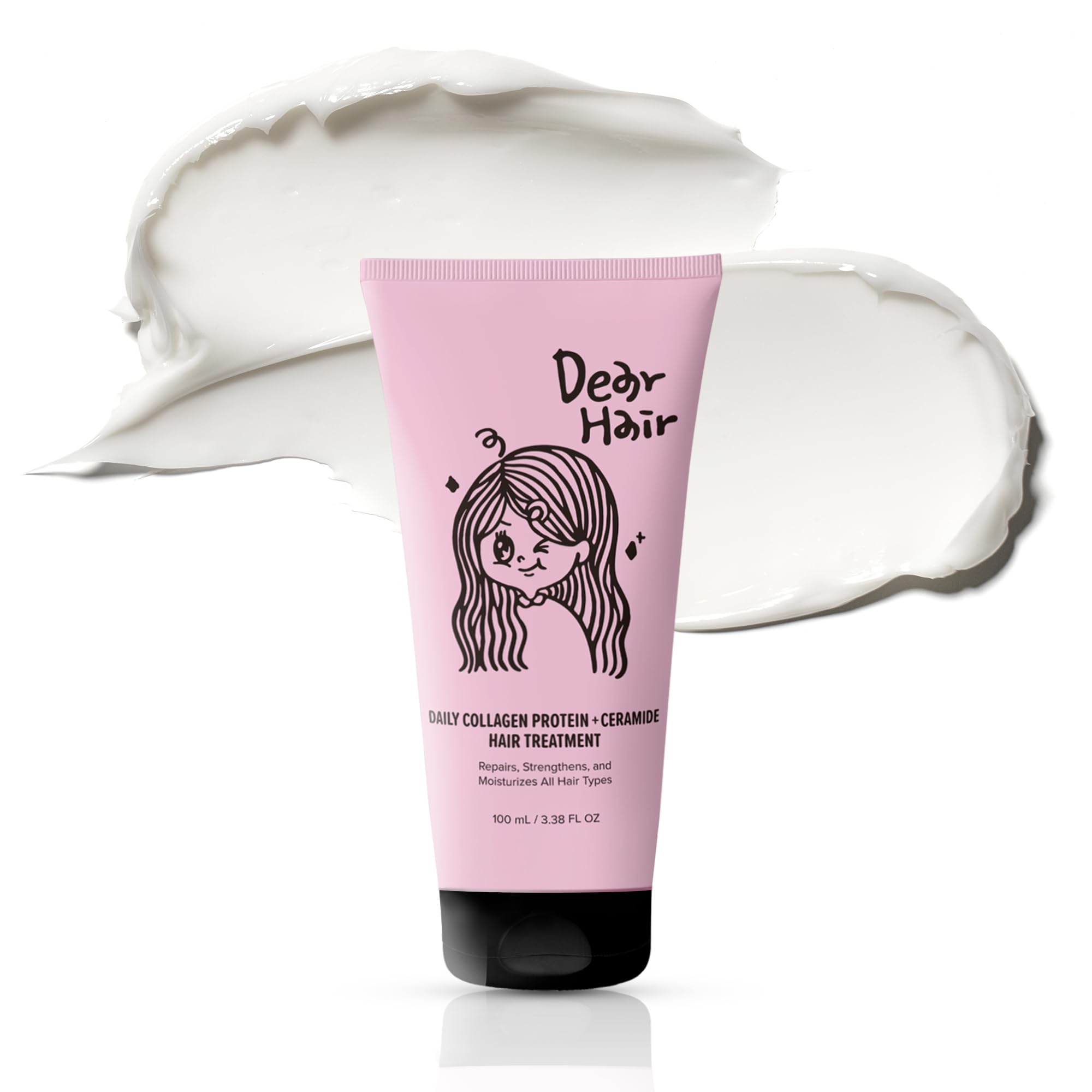 DEAR HAIR Daily Collagen Protein Ceramide Hair Treatment for Dry, Damaged Hair, Bond Repair Deep Conditioning Mask with Hydrolyzed Collagen & Pea Protein, 3.3fl.oz | 100ml