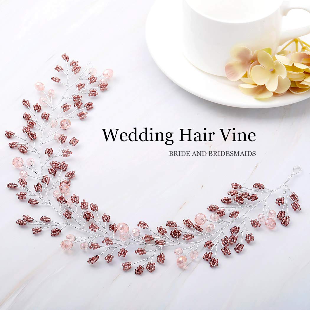 Artio Bride Wedding Hair Vine Accessory Hair Piece Beaded Bridal Headpiece for Women and Girls (Purple)