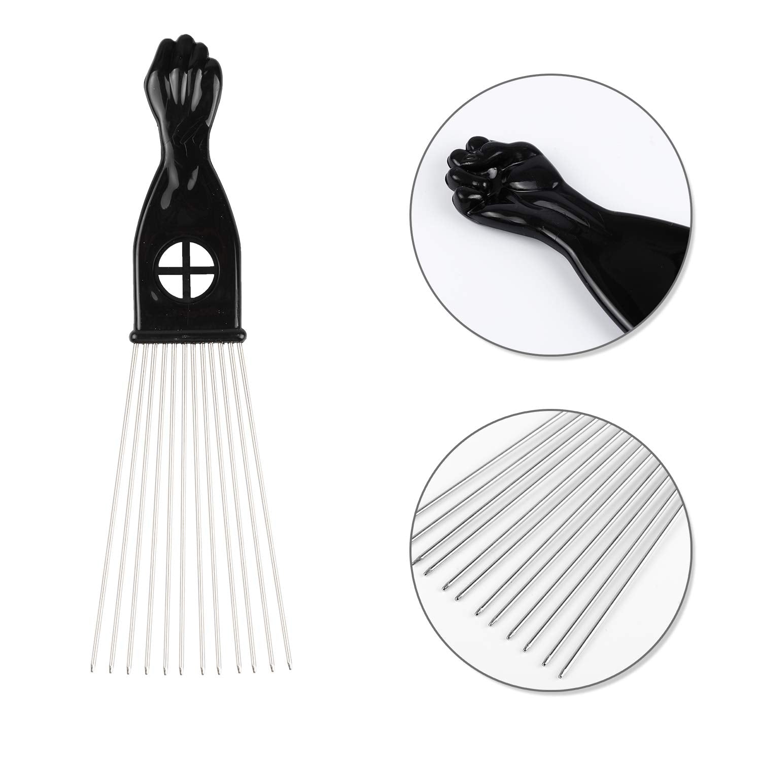 Folansy Afro Comb Metal African American Pick Comb Hairdressing Styling Tool Hair Pick for Hair Styling(Fist Style)