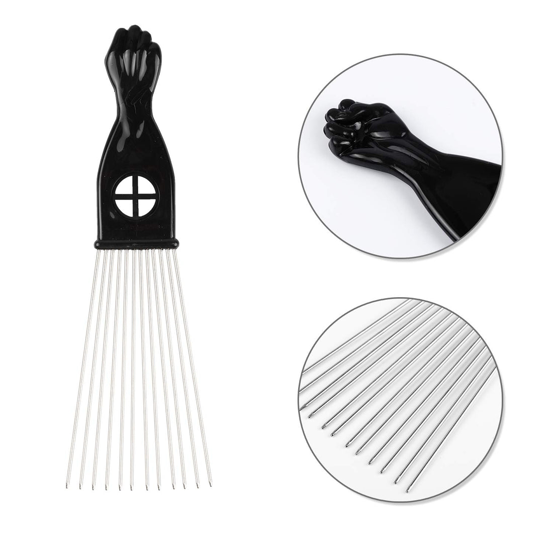 Folansy Afro Comb Metal African American Pick Comb Hairdressing Styling Tool Hair Pick for Hair Styling(Fist Style)